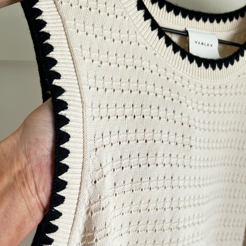Varley Dwight Tank Knit Dress Cream Black Trim Cotton Midi Minimalist - Picture 6 of 12